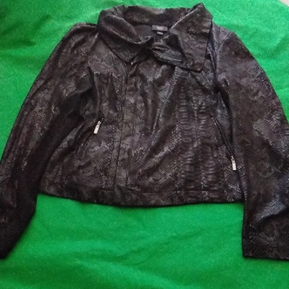 mossino Jackets & Blazers - Elegant Black Leather Jacket with Textured Design